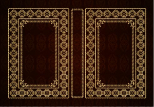 وکتور کادر و حاشیه خطی مربع و دایره های طلایی با زمینه قرمز